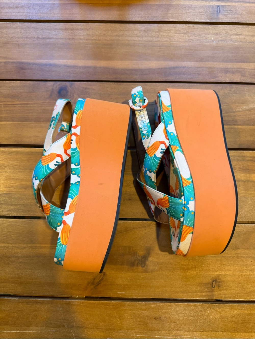 LA DoubleJ Teal and Orange Printed Platform Sandals - Picture 2 of 7